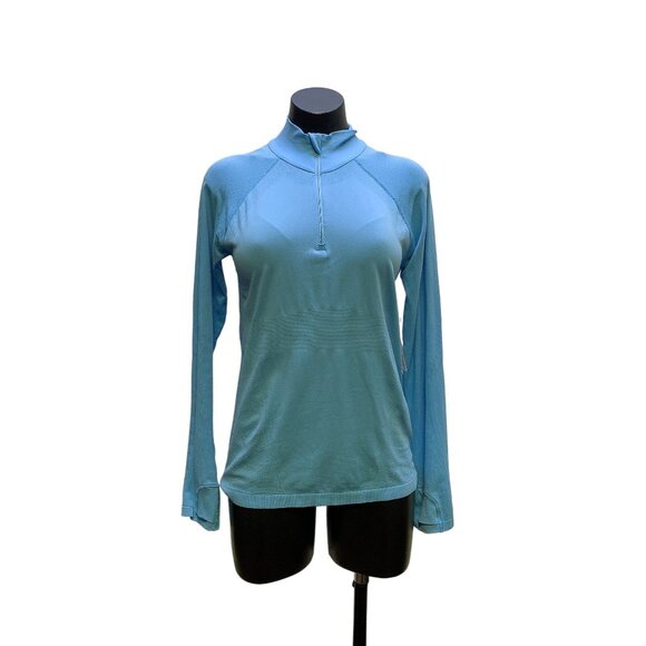 NWT Athleta Women's Blue Long Sleeve Performance Half-Zip Pullover Top Size M - Picture 1 of 6